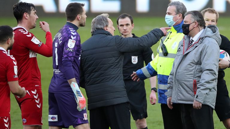 Middlesbrough manager Neil Warnock and his players confronted referee Gavin Ward after the final whistle.