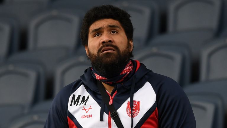 LEEDS, ENGLAND - MARCH 27: Former Hull KR player Mose Masoe watches from the stands during the Betfred Super League match between Catalans Dragons and Hull Kingston Rovers at Emerald Headingley Stadium on March 27, 2021 in Leeds, England. (Photo by Gareth Copley/Getty Images)