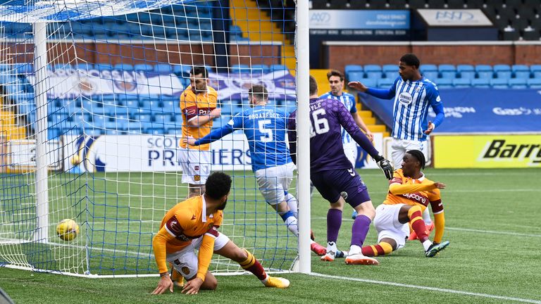 Motherwell's Barry Maguire makes it 1-1 at the BBSP Stadium