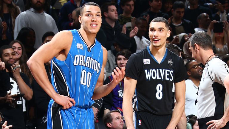 Aaron Gordon and Zach LaVine take a moment during the 2016 All-Star Dunk Contest