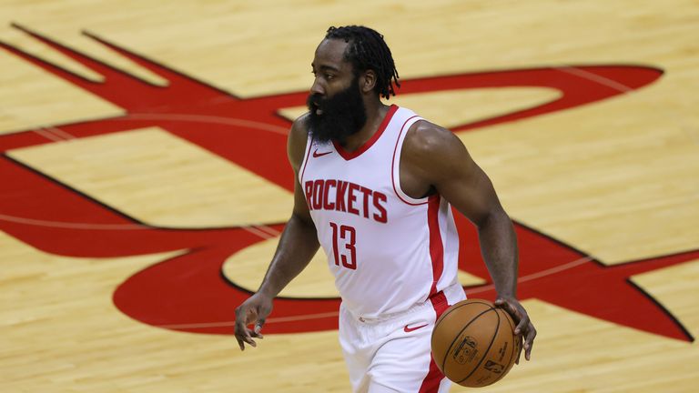 James Harden brings the ball up for the Houston Rockets