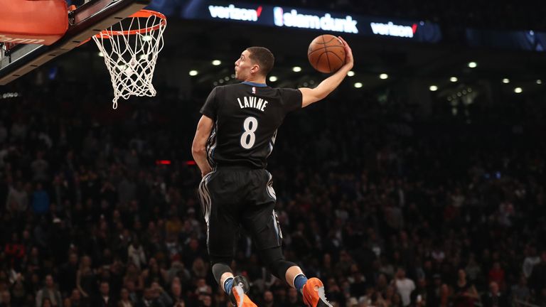 Zach LaVine throws it down during the 2016 NBA All-Star Dunk Contest