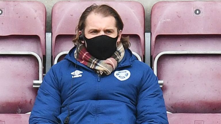 EDINBURGH, SCOTLAND - FEBRUARY 20: Hearts manager Robbie Neilson watches today's game from the stands during a Scottish Championship match between Hearts and Greenock Morton at Tynecastle on February 20, 2021, in Edinburgh, Scotland (Photo by Ross MacDonald / SNS Group)