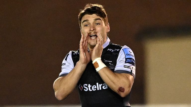 Newcastle Falcons' Mateo Carreras shouts instructions during the Gallagher Premiership Rugby match against Wasps 