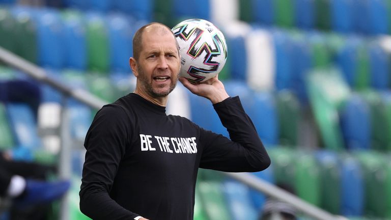 Gregg Berhalter on the touchline during the international friendly at Windsor Park