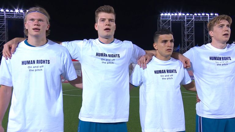 Norway players protest against Qatar's human rights record before their World Cup qualifier