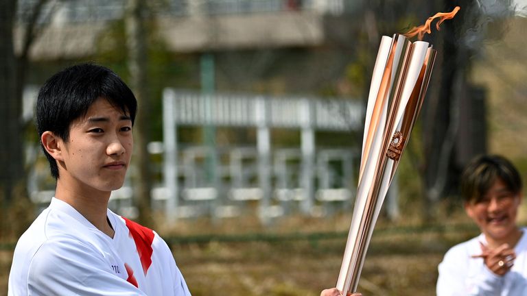 Olympic torch, Fukishima (AP)