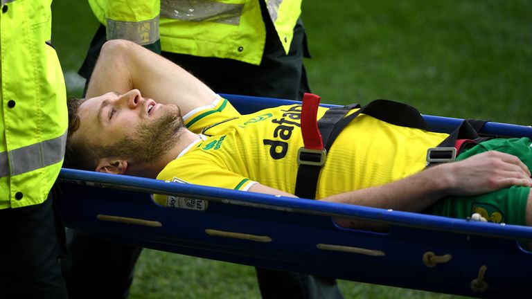 PA - Norwich City defender Ben Gibson is stretchered off the pitch after suffering an ankle injury in the 1-1 draw with Blackburn