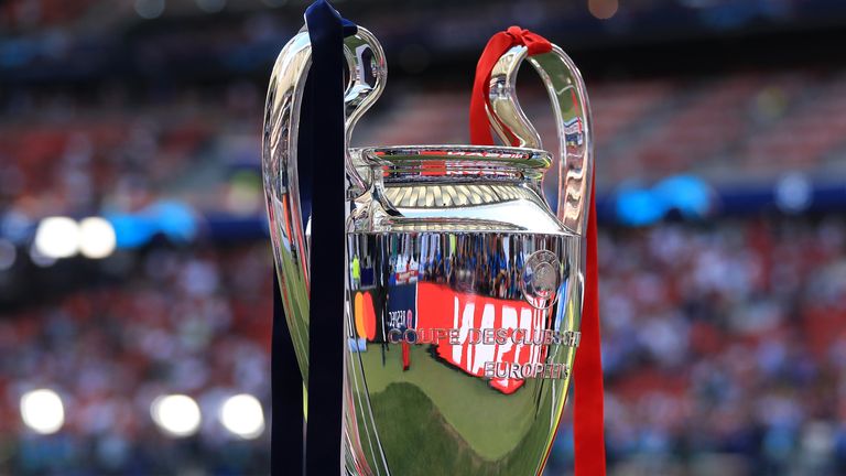 A general view of the Champions League trophy