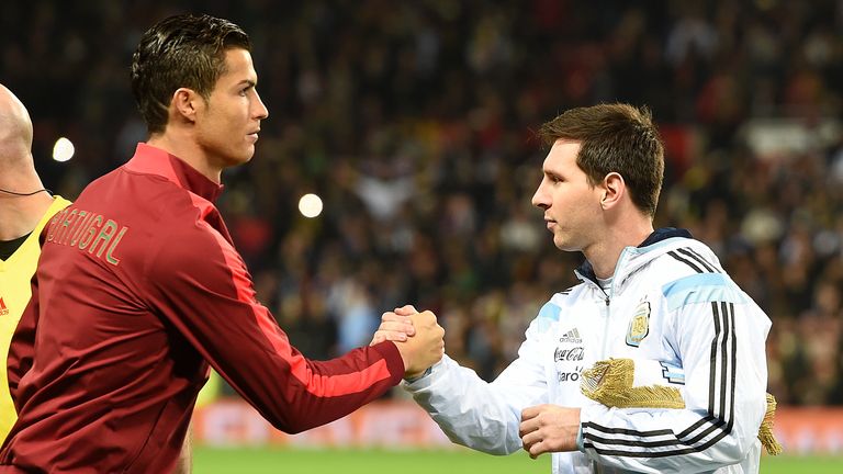 PA - Cristiano Ronaldo and Lionel Messi shake hands before Portugal vs Argentina friendly international