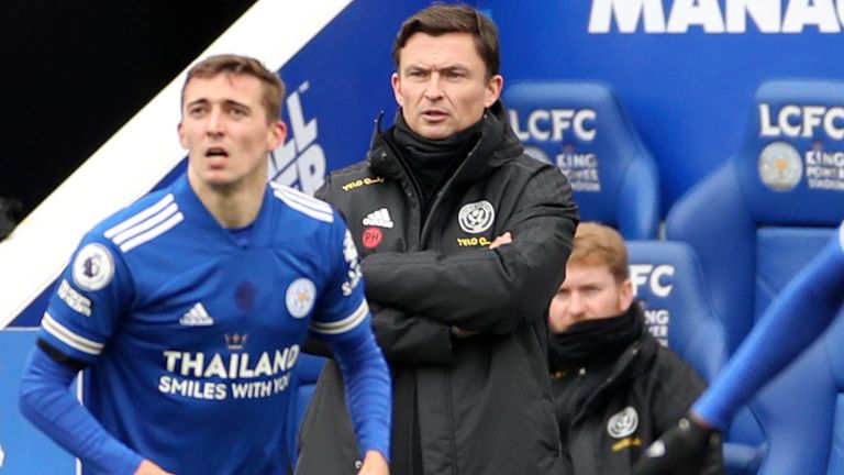 Interim Sheffield United manager Paul Heckingbottom on the sideline at King Power Stadium (AP)