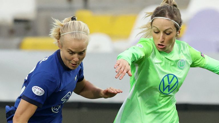 Chelsea's Pernille Harder against Wolfsburg in the Women's Champions League