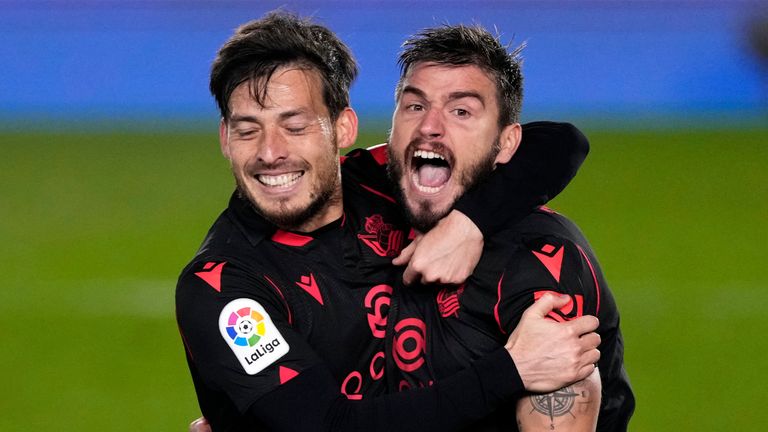 David Silva congratulates Portu after he fired Real Sociedad ahead against Real Madrid 