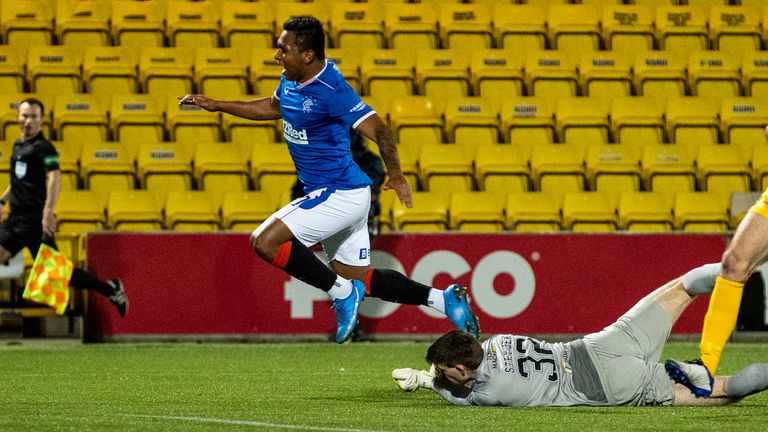 Rangers thought they should have had a penalty when Alfredo Morelos was challenged by goalkeeper Max Stryjek