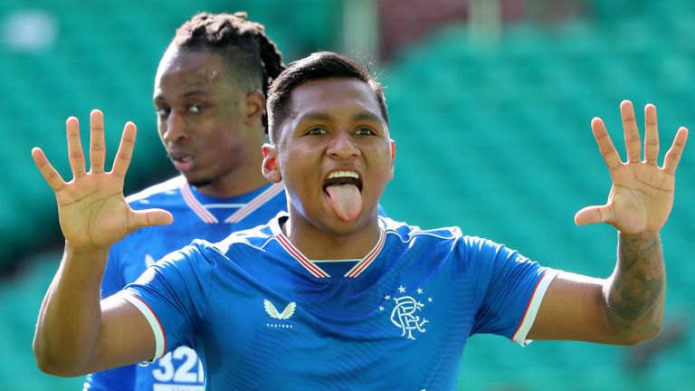 Rangers' Alfredo Morelos celebrates scoring against Celtic