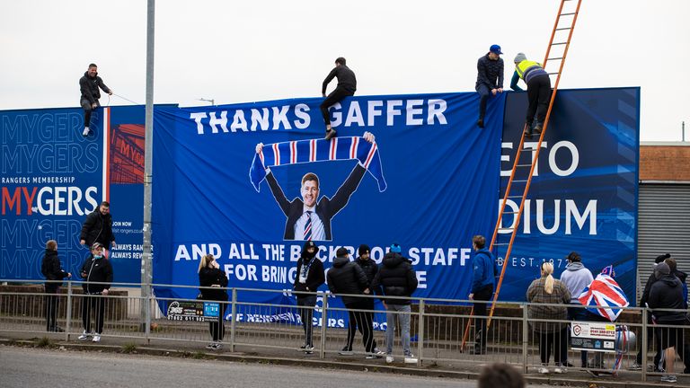 GLASGOW, SCOTLAND - MARCH 06: Rangers fans pre match during a Scottish Premiership match between Rangers and St Mirren at Ibrox Stadium, on March 06, 2021, in Glasgow, Scotland. (Photo by Craig Williamson / SNS Group)