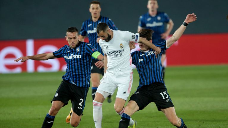 AP / Madrid, Spain; 16/03/2021.- Real Madrid against Atalanta round of 16 match day 2st of the Champions League, held at the Alfredo Di Stefano Stadium in Madrid..Real Madrid player Karim Benzema..Final Score 3-1.Photo: Juan Carlos Rojas/Picture Alliance