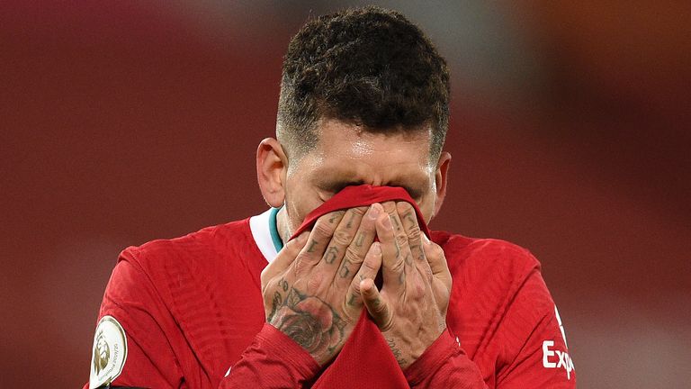 Roberto Firmono cuts a dejected figure as Liverpool slump to defeat again