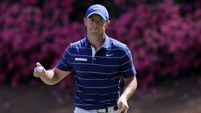 Rory McIlroy, of Northern Ireland, after his birdie on the 13th hole during the first round for the Masters golf tournament Thursday, April 11, 2019