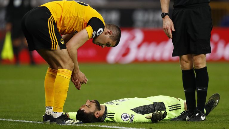 Rui Patricio was injured in an accidental clash with Wolves teammate Conor Coady (PA)