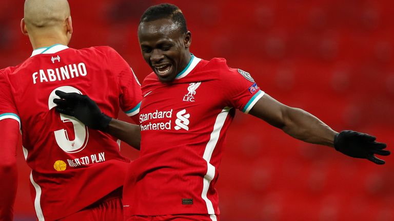 Sadio mane celebrates Liverpool's second goal