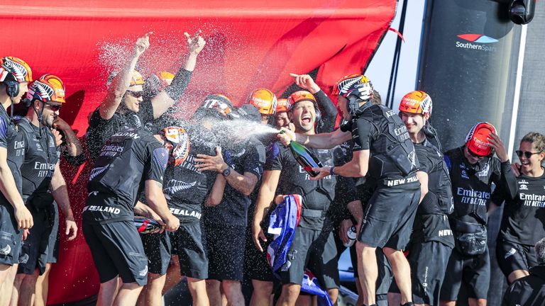 The elation is clear for all to see after Emirates Team New Zealand's victory (Image Credit - ACE 36 | Studio Borlenghi)