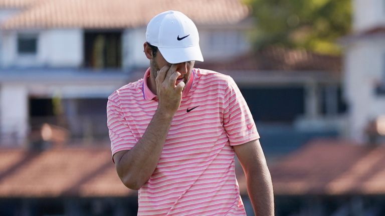 Scottie Scheffler misses his par putt attempt on the 12th hole during the final round of the Dell Technologies Match Play Championship