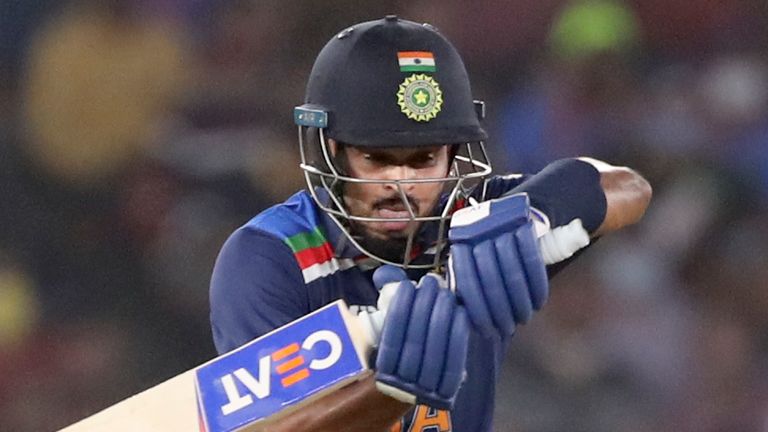 Associated Press - India's Shreyas Iyer bats during the first T20 against England