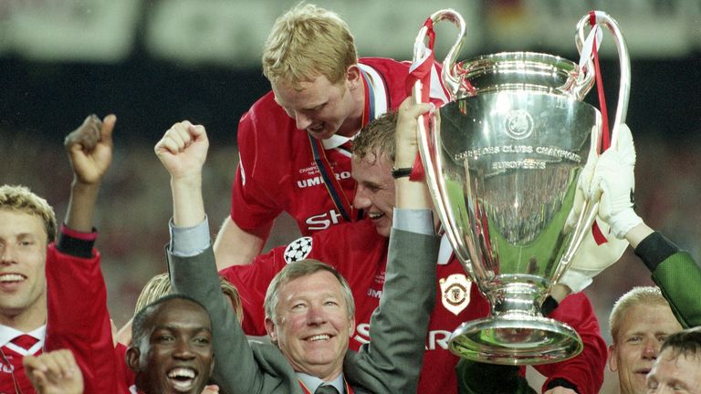 Sir Alex Ferguson led Manchester United to the treble 1999