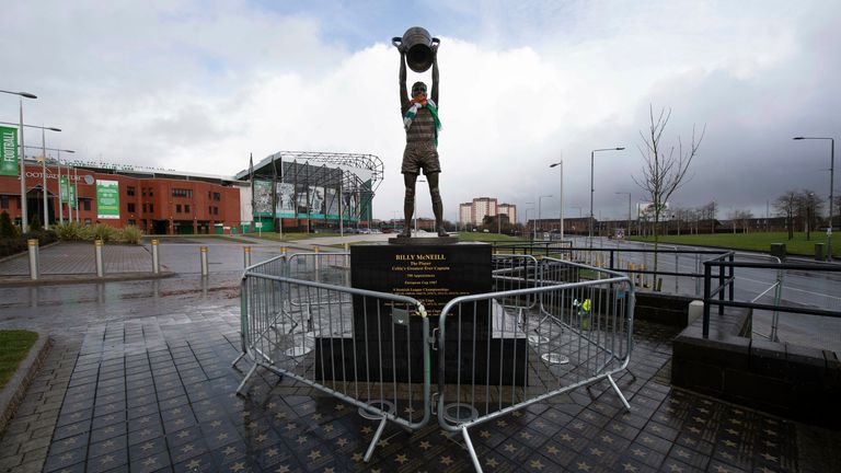 SNS - Statue of Billy McNeill outside Celtic Park fenced off