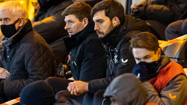 Gerrard was forced to watch the second half from the stands at the Tony Macaroni Arena
