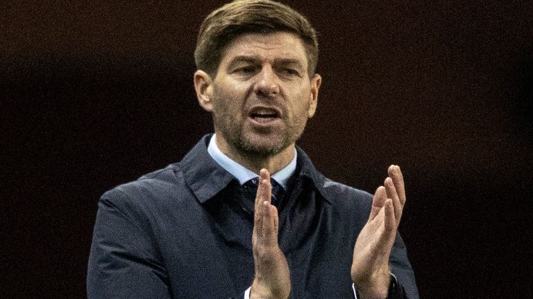 GLASGOW, SCOTLAND - FEBRUARY 25: Rangers Manager Steven Gerrard during a UEFA Europa League match between Rangers and Royal Antwerp at Ibrox Stadium, on February 25, 2021, in Glasgow, Scotland. (Photo by Craig Williamson / SNS Group)