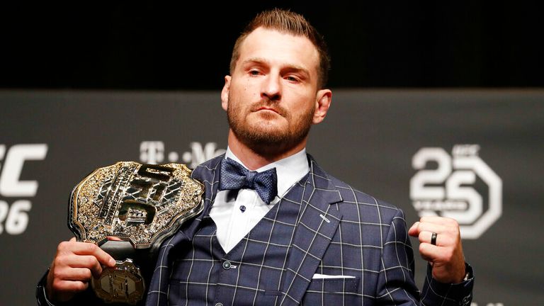AP -  Stipe Miocic poses during a news conference for UFC 226 in Las Vegas