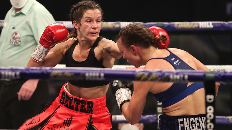 HANDOUT PICTURE COMPLIMENTS OF MATCHROOM BOXING.Terri Harper vs Katharina Thanderz, WBC and IBO World Super Featherweight Title fight..14 November 2020.Picture By Mark Robinson.