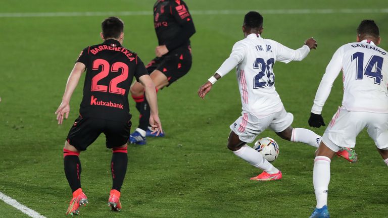 Vinicius Junior marked his 100th Real Madrid appearance with a deflected late equaliser 