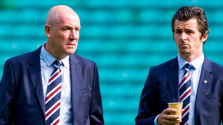 10/09/16 LADBROKES PREMIERSHIP .CELTIC v RANGERS .CELTIC PARK - GLASGOW .Rangers manager Mark Warburton (left) with Joey Barton