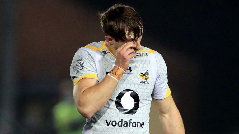 Wasps' Josh Bassett alleges an eye gouge to the referee during the Gallagher Premiership match against Newcastle