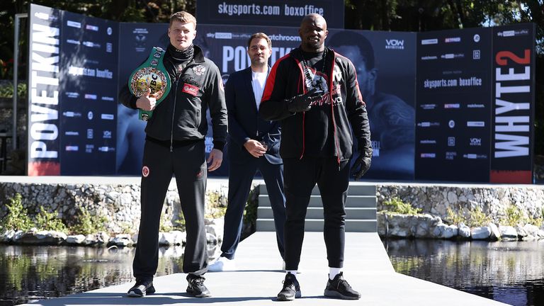 *** FREE FOR EDITORIAL USE ***.Alexander Povetkin and Dillian Whyte Press Conference ahead of their Interim WBC Heavyweight World Title fight on Saturday night..25 March 2021.Picture By Mark Robinson Matchroom Boxing.