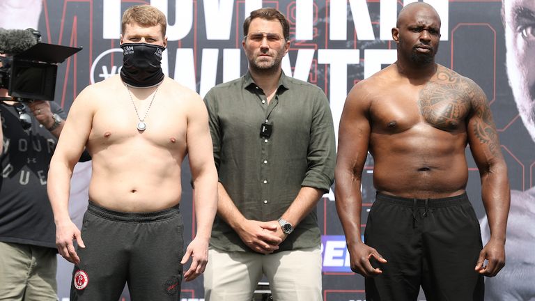 *** FREE FOR EDITORIAL USE ***.Alexander Povetkin and Dillian Whyte weigh in ahead of their Interim WBC Heavyweight World Title fight tomorrow night..26 March 2021.Picture By Mark Robinson Matchroom Boxing.