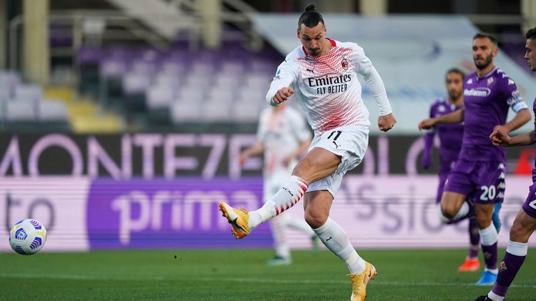 Zlatan Ibrahimovic breaks he deadlock for AC Milan against Fiorentina