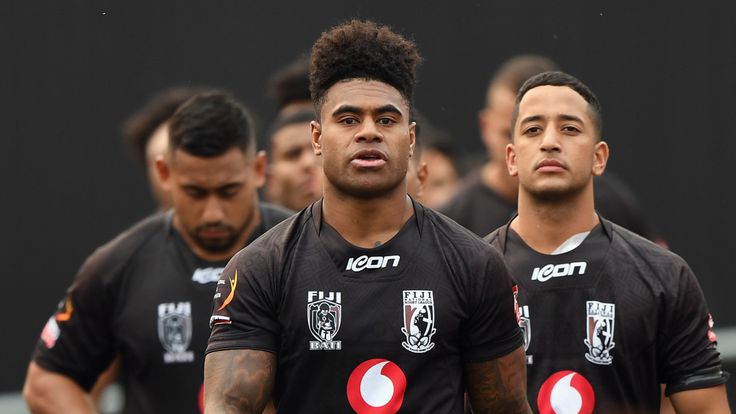 CHRISTCHURCH, NEW ZEALAND - NOVEMBER 09: Captain Kevin Naiqama of Fiji leads his team onto the field prior to the Rugby League Test match between Fiji Bati and Papua New Guinea Kumuls at Orangetheory Stadium on November 09, 2019 in Christchurch, New Zealand. (Photo by Kai Schwoerer/Getty Images)