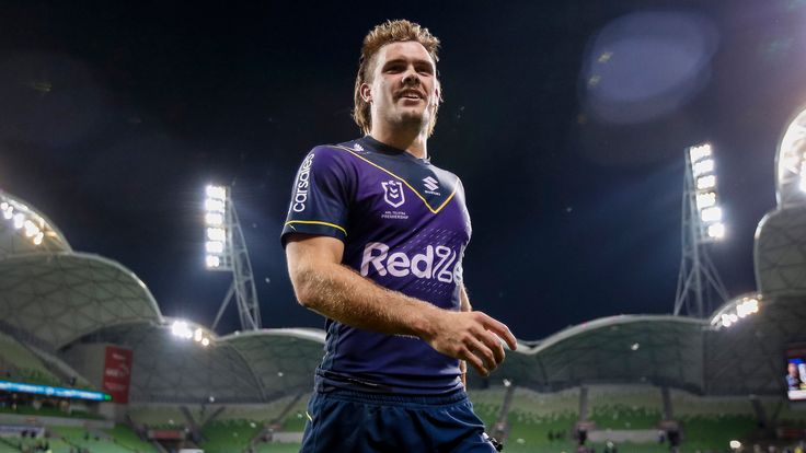 MELBOURNE, AUSTRALIA - APRIL 02: Ryan Papenhuyzen of the Storm acknowledges fans after the round four NRL match between the Melbourne Storm and the Brisbane Broncos at AAMI Park, on April 02, 2021, in Melbourne, Australia. (Photo by Darrian Traynor/Getty Images)