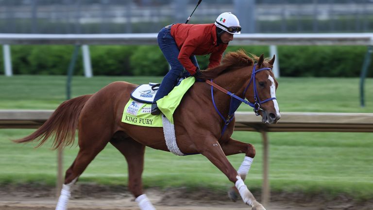King Fury runs on the track during the training for the Kentucky Derby at Churchill Downs