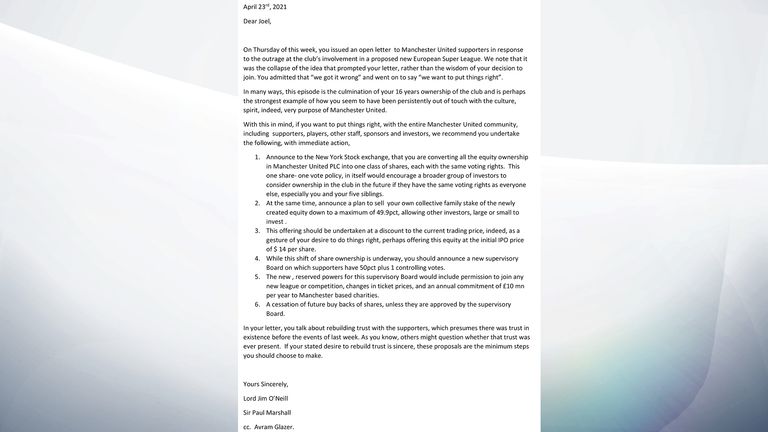 Lord Jim O'Neill's letter to Joel Glazer