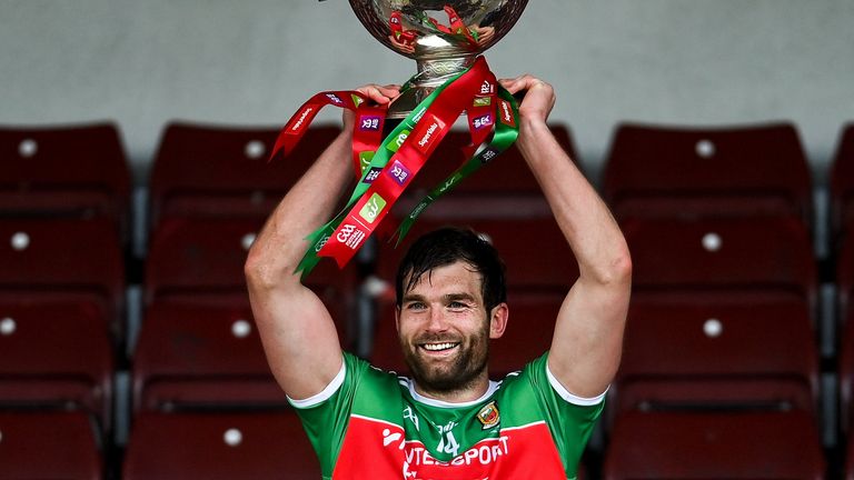Mayo captain Aidan O'Shea lifts the Nestor Cup last November after the Connacht final win over Galway