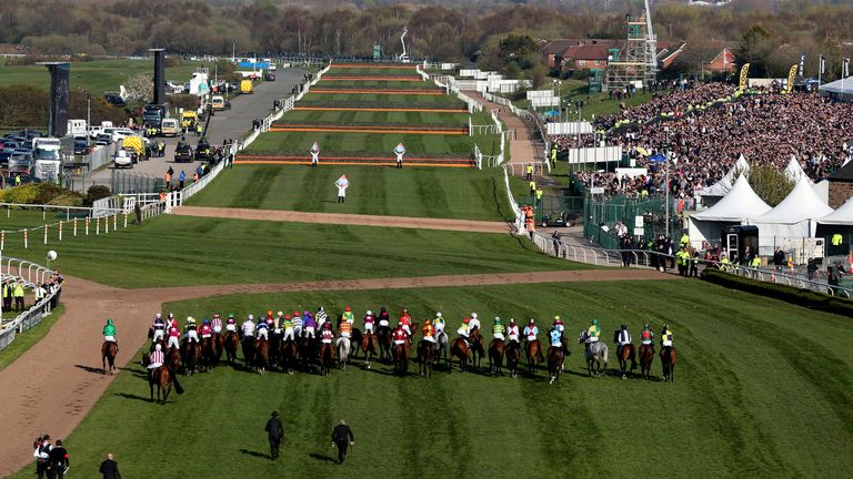 The runners and riders at the start of the Grand National in 2019