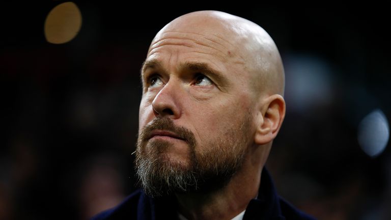 Ajax's head coach Erik ten Hag arrives for a round of 32, second leg, Europa League soccer match between Ajax and Getafe at the Johan Cruyff ArenA in Amsterdam, Netherlands, Thursday, Feb. 27, 2020. (AP Photo/Peter Dejong)