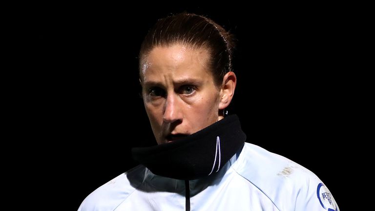 Chelsea goalkeeper Ann-Katrin Berger warming up before the FA Women's Continental League Cup Group B match at Kingsmeadow, London.