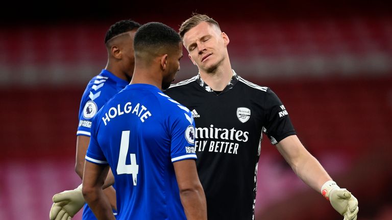 Bernd Leno shows his despair after his own goal gifted Everton victory