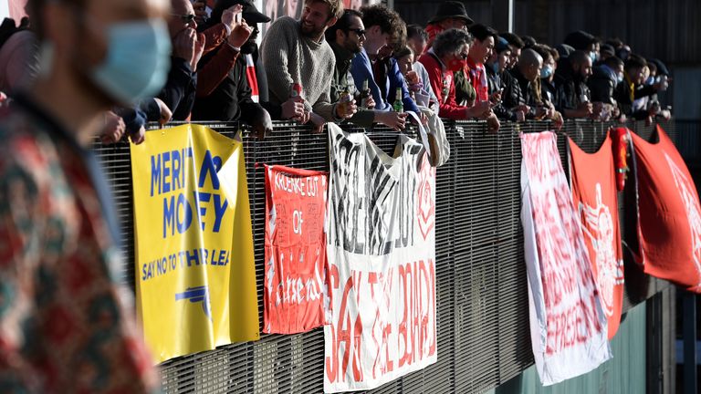 A number of banners indicated discontent towards Stan Kroenke and the club's involvement in the European Super League
